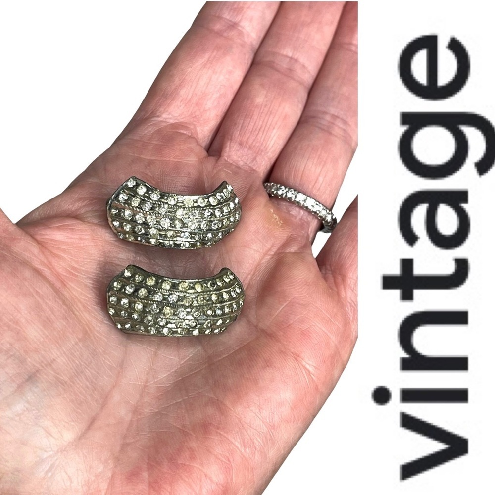 Art Deco Half Hoop Set of 2 Rhinestone Brooches